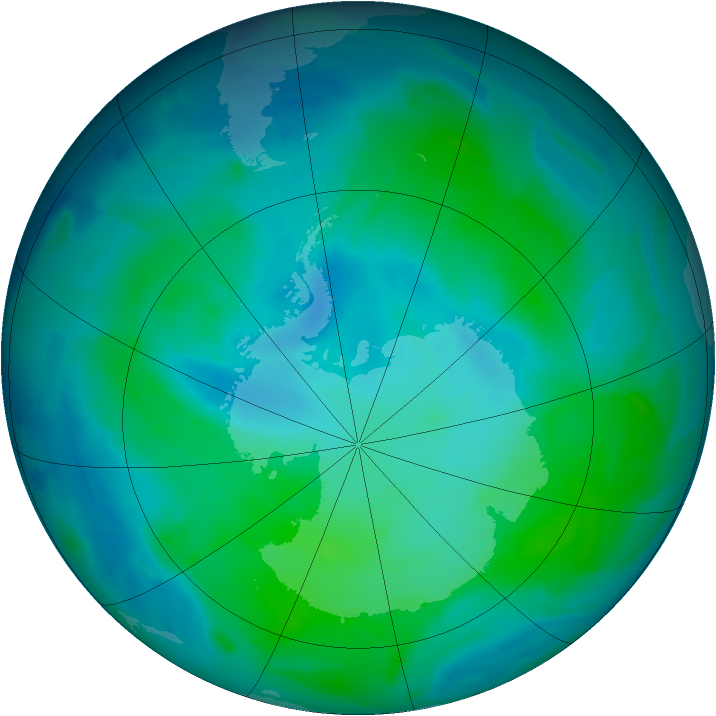 Antarctic ozone map for 08 February 2013